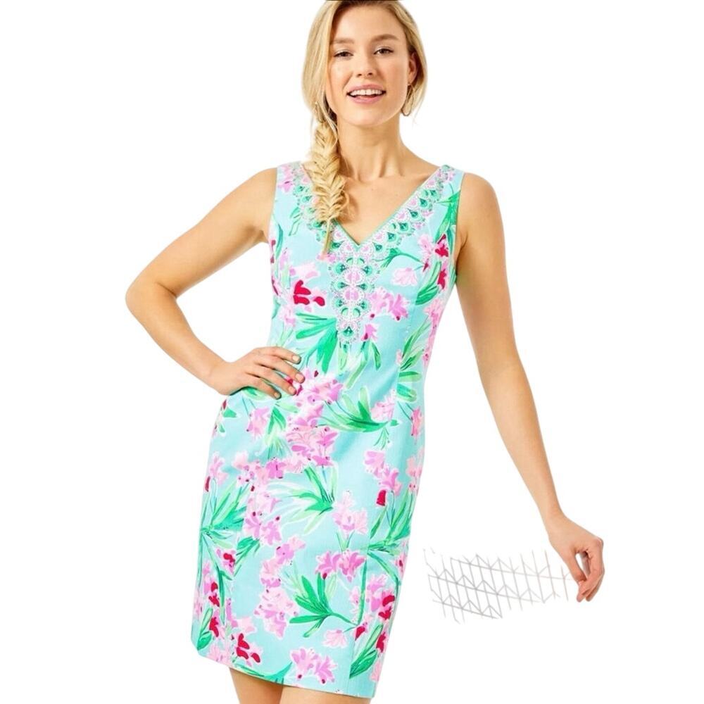Lilly Pulitzer Veya Aqua Al Fresco Isn't She Lovely Shift Dress Size 14 NWOT